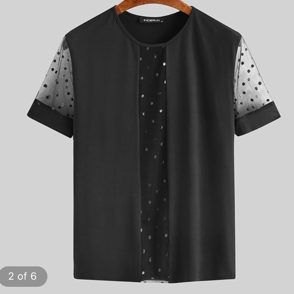 ☘️ INCERUN men’s sexy mesh polka dot tee - Picture 2 of 8